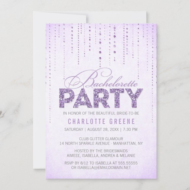 Lavender Glitter Se Bachelorette Party Inbjudningar (Framsida)