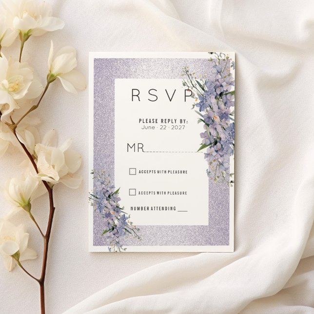 Lavender glitter Wildblommor blommigt Bröllop OSA Inbjudningar (Lavender glitter wildflowers floral Wedding RSVP)