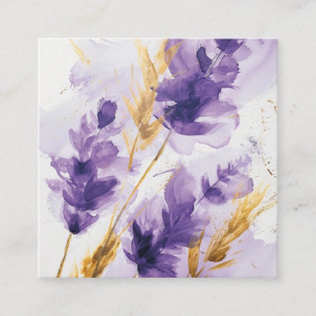 Lavender Golden Watercolor Blommigt QR Code OSA Tilläggskort (Framsida)