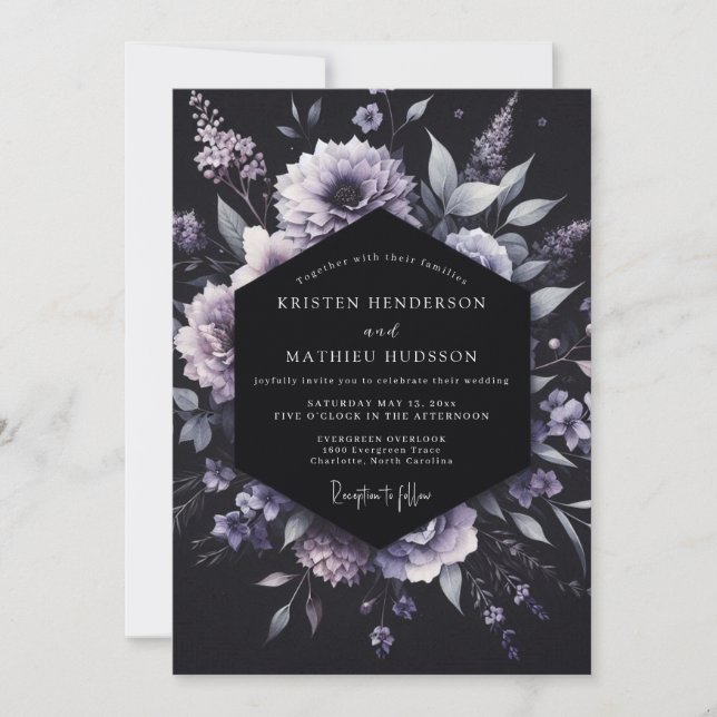 Lavender Gothic Floral Wedding Inbjudningar (Framsida)