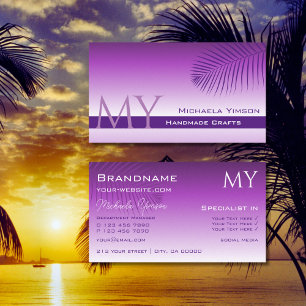 Lavender Gradient Handflatan Löv med Monogram Snyg Visitkort