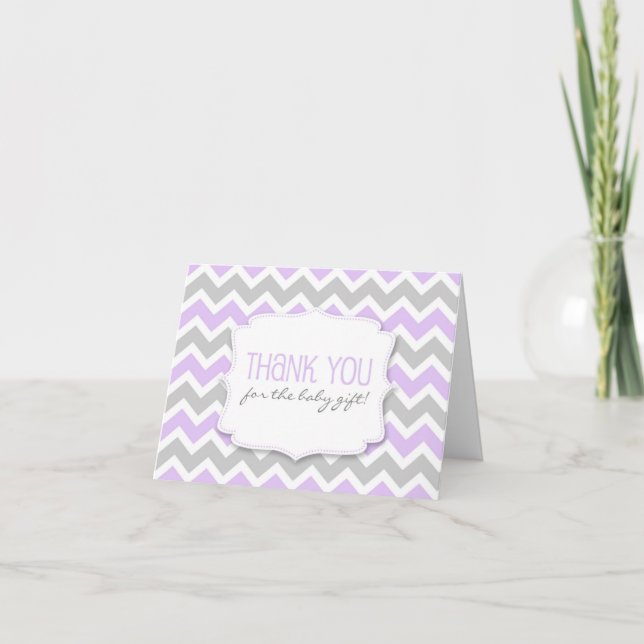 Lavender Grått Chevron Baby Shower tackkort (Framsida)