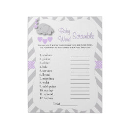 Lavender & Grått Elephant Baby Shower Ord Game Anteckningsblock