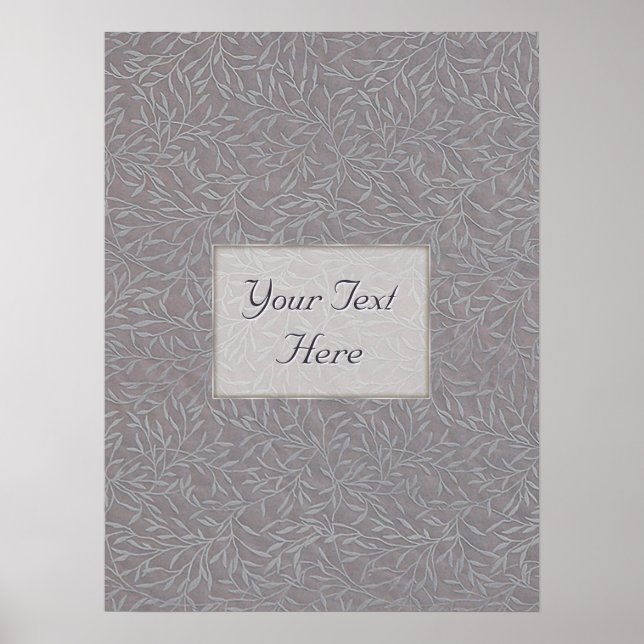Lavender Grått Embossed Löv Vines Poster (Framsidan)