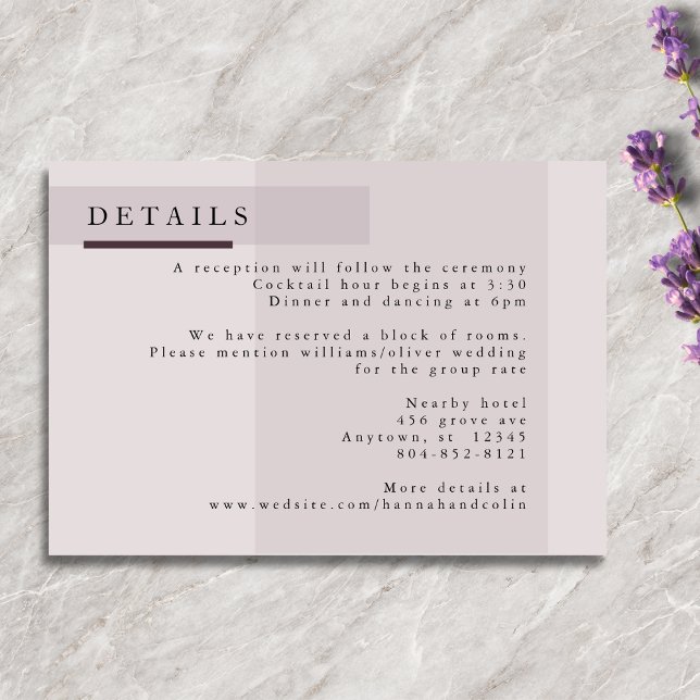Lavender Grått Neutralt Minimalist Bröllop Tilläggskort (Skapare uppladdad)