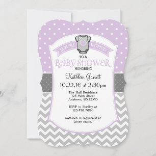 Lavender Grått Polka Dot Chevron Baby Shower Inbju Inbjudningar