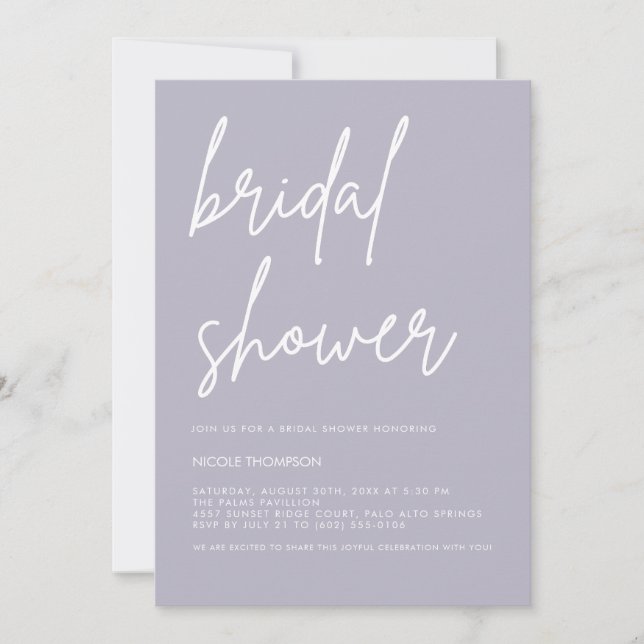 Lavender Gray Minimalist Bridal Shower Invitation  Inbjudningar (Framsida)