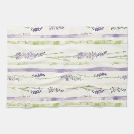 Lavender Green Stripes Floral   Kökshandduk