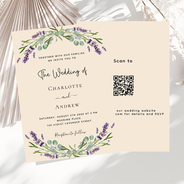 Lavender greenery violet beige QR OSA bröllop Inbjudningar (Skapare uppladdad)