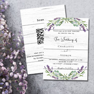 Lavender Greenery wood QR code lyxury bröllop Inbjudningar