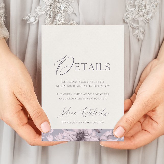 Lavender Grey Floral Wedding Details Card Inbjudningar (Skapare uppladdad)