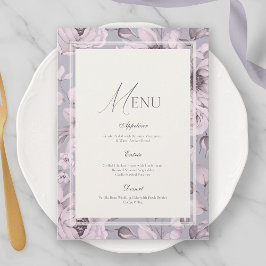 Lavender Grey Floral Wedding Menu Inbjudningar