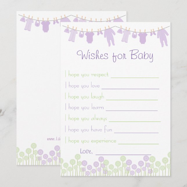 Lavender & Grönt Baby Shower Önskemål för Baby-spe Inbjudningar (Fram/baksida)