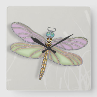 Lavender & Grönt Dragonfly Fyrkantig Klocka