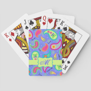 Lavender Grönt Modern Paisley Mönster Monogram Casinokort