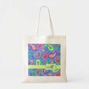 Lavender Grönt Modern Paisley Mönster Monogram Tygkasse