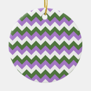 Lavender, Grönt och White Chevron Zigzag Julgransprydnad Keramik