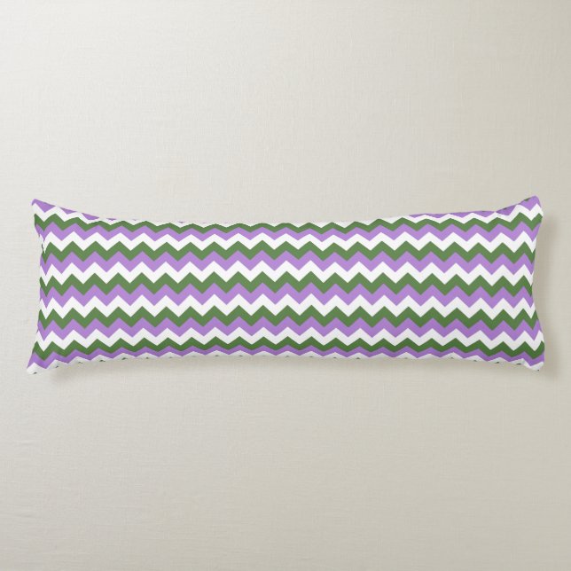 Lavender, Grönt och White Chevron Zigzag Kroppskudde (Framsidan)