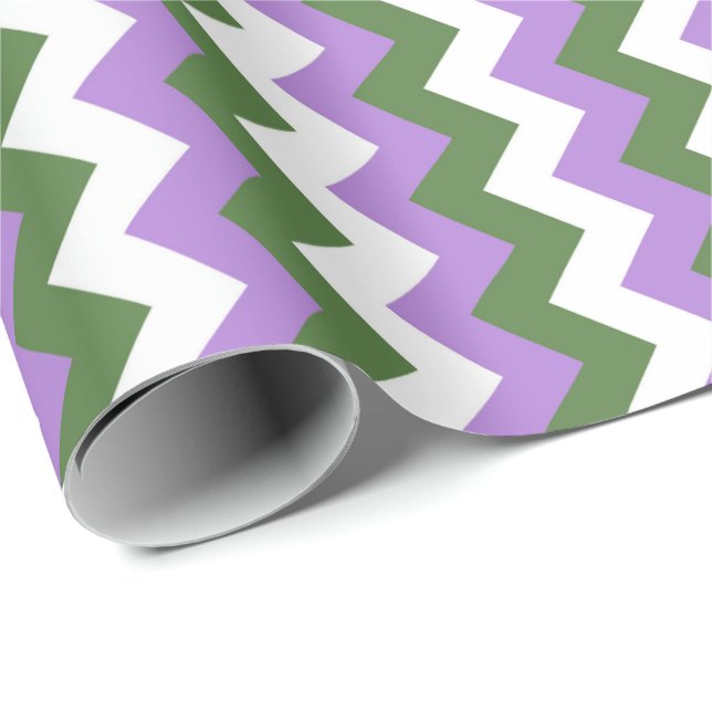 Lavender, Grönt och White Chevron Zigzag Presentpapper (Rullad Hörn)