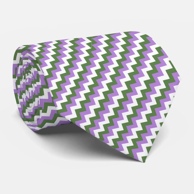 Lavender, Grönt och White Chevron Zigzag Slips (Rullad)