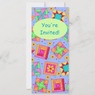 Lavender Grönt Patchwork Quilt Block Art Inbjudningar