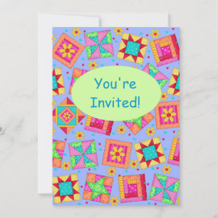 Lavender Grönt Patchwork Quilt Block Art Inbjudningar