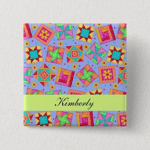 Lavender Grönt Patchwork Quilt Blocks Namn Badge Knapp