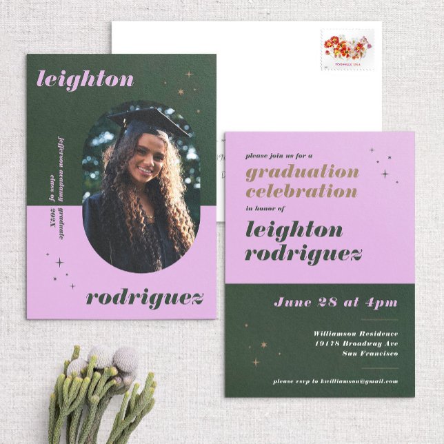 Lavender & Grönt Photo Grad Inbjudan & annons (Skapare uppladdad)