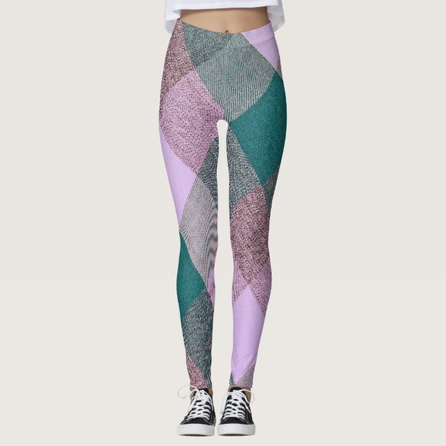 Lavender Grönt Pput Triangle Mönster Leggings (Framsida)