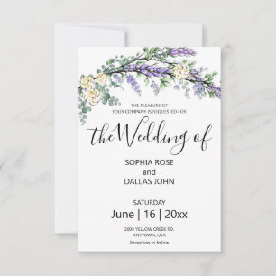 Lavender Gul ros Eucalyptus elegant blommigt Inbjudningar