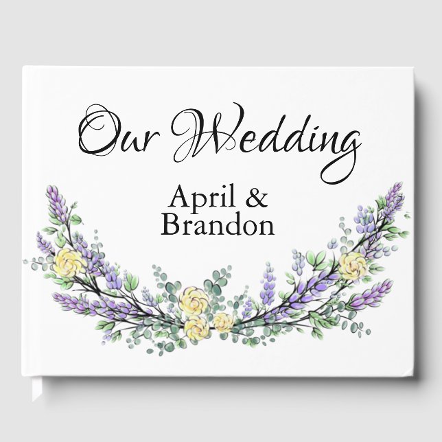 Lavender Gul ros och Eucalyptus Guest Bok (Framsida)