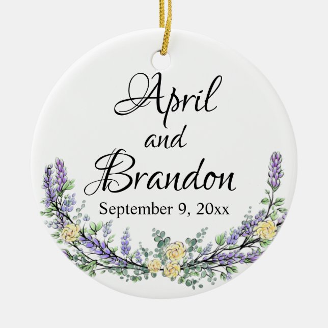 Lavender, gul ros och Eucalyptus Julgransprydnad Keramik (Framsidan)