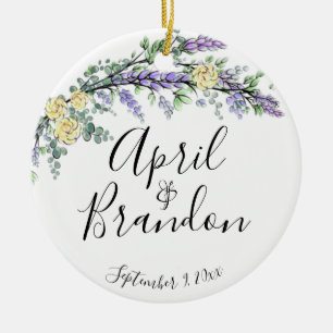 Lavender gul ros och Eucalyptus Julgransprydnad Keramik