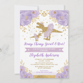 Lavender Guld Blommigt Dinosaur Girl Baby Shower Inbjudningar