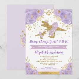 Lavender Guld Blommigt Dinosaur Girl Baby Shower Inbjudningar