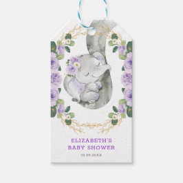 Lavender Guld Blommigt Greenery Elephant Baby Show Presentetikett