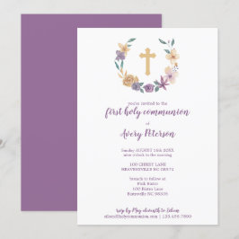 Lavender & Guld Blommigt Kor First Heliga Commune Inbjudningar