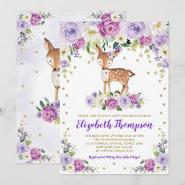 Lavender Guld Blommigt Woodland Hjort Baby Shower Inbjudningar