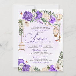 Lavender Guld Butterfly Blommigt Elegant Quinceañe Inbjudningar