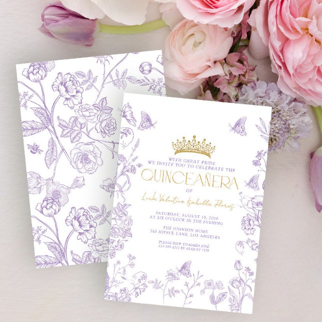 Lavender Guld Butterfly Quinceañera Quince Años Inbjudningar (Skapare uppladdad)