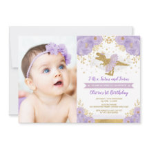 Lavender Guld Dinosaur T Rex Girl Birthday Photo