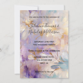 Lavender Guld Glam Blommigt Bröllop Inbjudningar