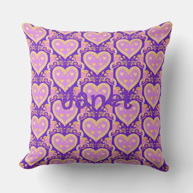 Lavender Guld Hearts Kudde (Framsida)