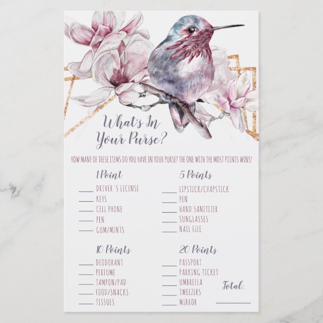 Lavender & Guld Hummingbird Vad finns i din butik? (Framsida)
