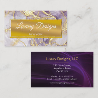 Lavender Guld Marble Background Watercolor Visitkort