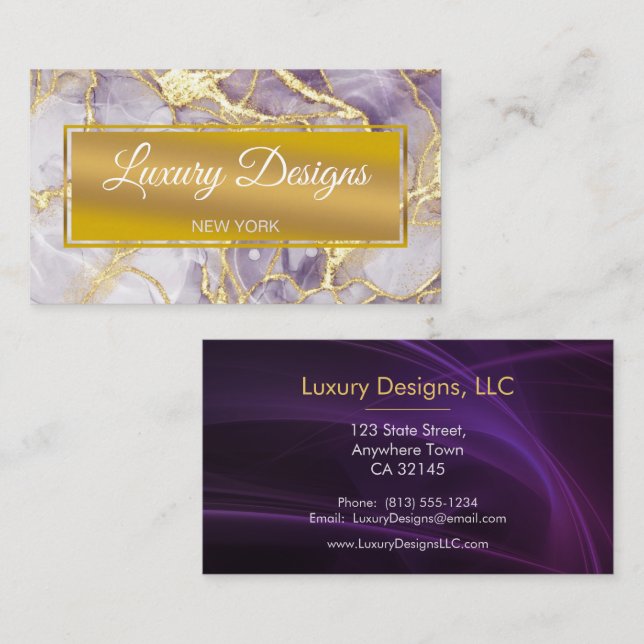 Lavender Guld Marble Background Watercolor Visitkort (Fram/baksida)