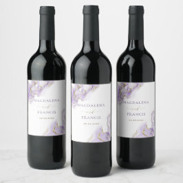 Lavender guld marble bröllop Vin-etikett Vinflaska Etikett