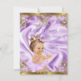 Lavender Guld Princess Baby Shower Brunette Girl Inbjudningar