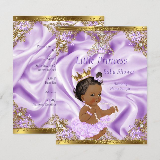 Lavender Guld Princess Baby Shower Ethnic Girl Inbjudningar (Fram/baksida)