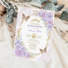 Lavender Guld Quinceanera Mis Quince 15 Anos Inbjudningar